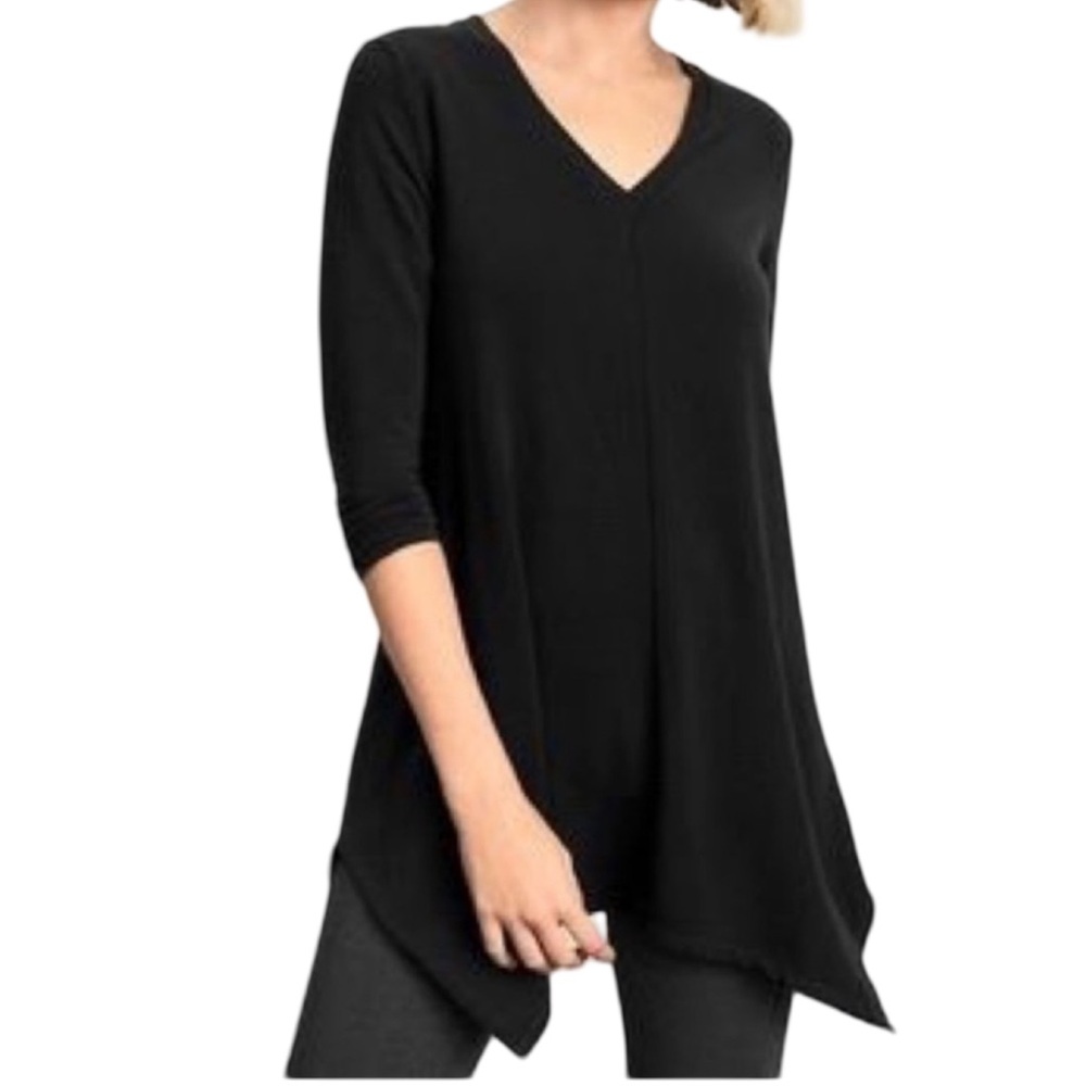 Garnet Hill popover Soft Knit Tunic Top Shirt asymmetric hem Stretchy EUC